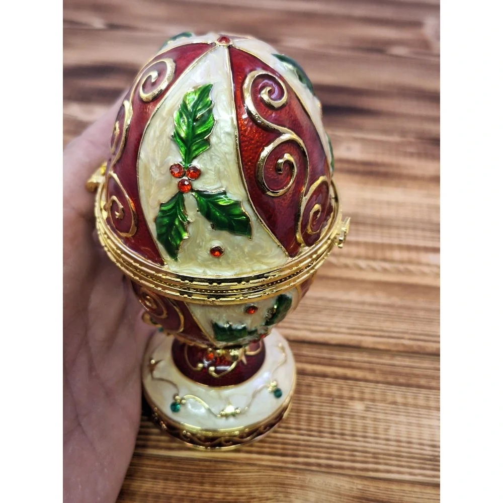 Ornate Decorated Christmas Egg Music Box 